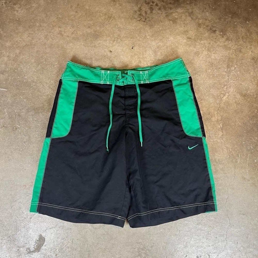 Vintage Y2K Nike black and green swim shorts Mens Size Medium